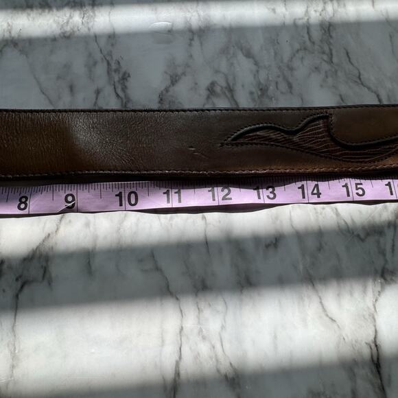 Tex Tan Leather Lizard Scroll Inlay Western Belt Size 34 Brown Brass Buckle USA - Picture 5 of 16